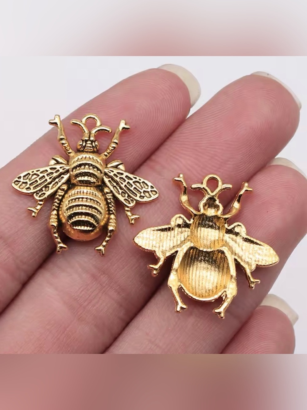 Gold Bee Drop Earrings - Beatle Jewelry - Picture 4 of 5